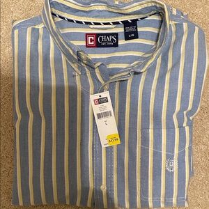 Chaps Men's Shirt with Blue and Yellow Stripes